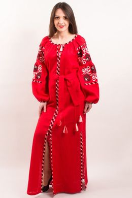 Чудова довга сукня "Чарівність" із червоного льону з вишивкою у стилі Бохо для жінок (PL-055-066-L), 40