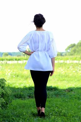 Жіноча блуза із домотканого полотна з вишивкою ручної роботи "Мережка" (GNM-00128), 40