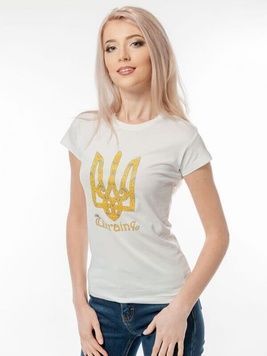 Жіноча футболка з принтом &laquo;Тризуб Ukraine&raquo;, біла (es-927), M