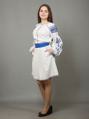 Сучасна сукня вишита синіми нитками (gpv-39-02), 40, льон, тіар