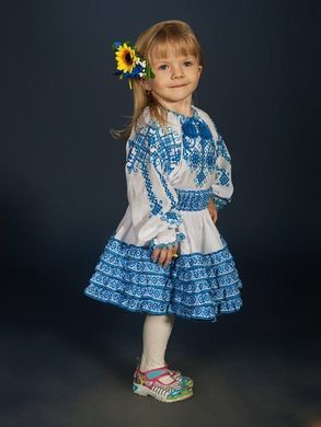 Бело-голубая узорчатая вышиванка из домотканого полотна для девочек и женщин (gbv-14-02d), 26, лен