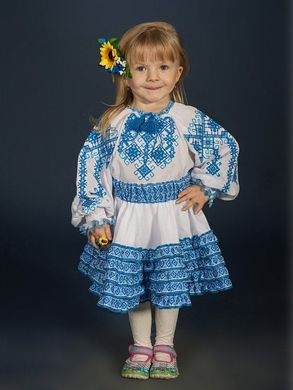 Бело-голубая узорчатая вышиванка из домотканого полотна для девочек и женщин (gbv-14-02d), 26, лен