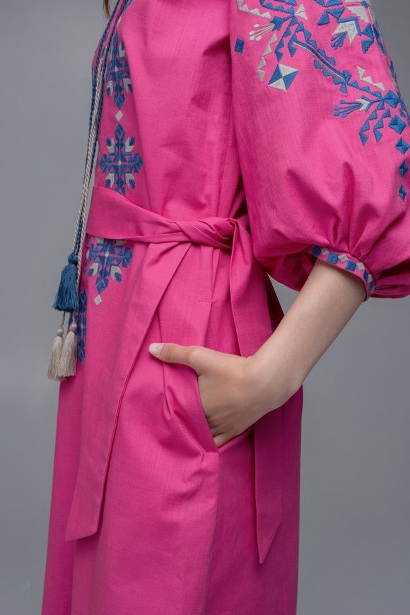 ЖІНОЧА ВИШИТА СУКНЯ PINK UKR-4229, L | 48, льон