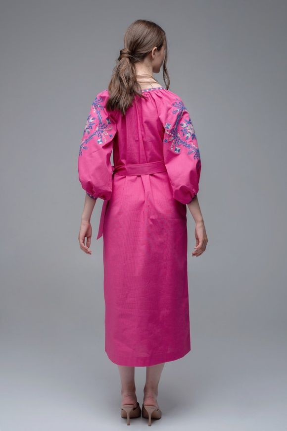 ЖІНОЧА ВИШИТА СУКНЯ PINK UKR-4229, L | 48, льон
