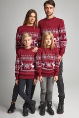 Семейные бордовые свитера с оленями (UKRS-8847-9948-6622-6622), шерсть, акрил