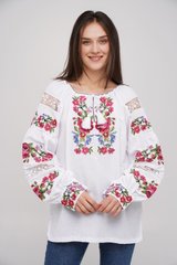 Вышиванка, женская вышитая блузка на домотканом полотне (GNM-02800), 40, домотканое полотно