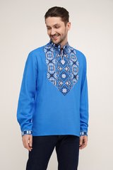 Вишита чоловіча сорочка яскраво-синього кольору (DB-0026), S, льон