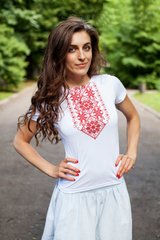 Жіноча вишита футболка біла "Подолянка" (LS-91210391-44), S, віскоза