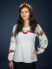 Приталена вишита блузка з рослинним орнаментом для жінок (gbv-01-01), 40, льон