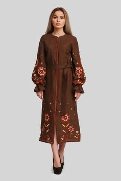 Жіноча вишита сукня Brown 1 UKR-4173, 48, льон