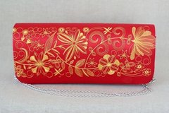 Тиар-габардиновый клатч красного цвета с золотой вышивкой "Романтика" для женщин (KL-011-125-zl)