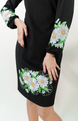 Трикотажное платье с вышивкой Букет ромашек черного цвета для женщин (PL-006-060-Tr), 42