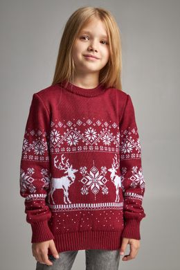 Семейные бордовые свитера с оленями (UKRS-8847-9948-6622-6622), шерсть, акрил