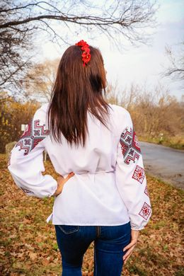 Невероятно красивая женская вышиванка блузка с длинным рукавом (GNM-02186), 40, домотканое полотно белое