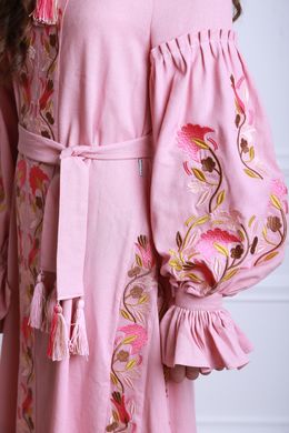 Вишите плаття пудра для дівчинки Світанкові роси (PLd-142-085-L), 116, льон