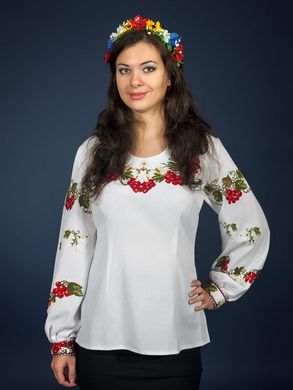 Приталена вишита блузка з рослинним орнаментом для жінок (gbv-01-01), 40, льон