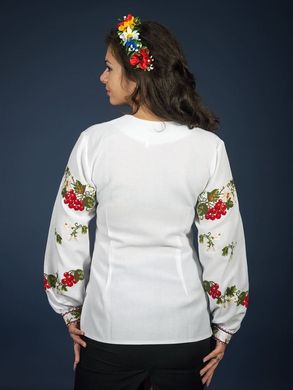 Приталенная вышитая блузка с растительным орнаментом для женщин (gbv-01-01), 40, лен