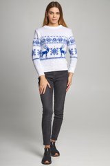 Рождественский женский белый свитер с оленями (UKRS-8846), XS, шерсть, акрил