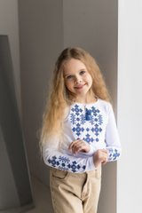 Вишиванка трикотажная для дівчинки біла з синьою вишивкою з довгим рукавом "Зоряне сяйво" (mrg-df044-8888), 92, французький трикотаж
