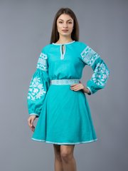 Жіночий вишитий костюм бірюзового кольору (gkv-05-02), 26, льон