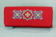 Красная сумочка-клатч из натурального льна с орнаментом "Изысканность" для женщин (KL-011-111-cr)