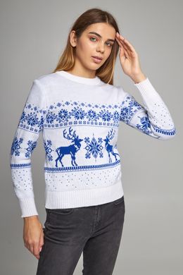 Різдвяний жіночий білий светр з оленями (UKRS-8846), XS, шерсть, акрил