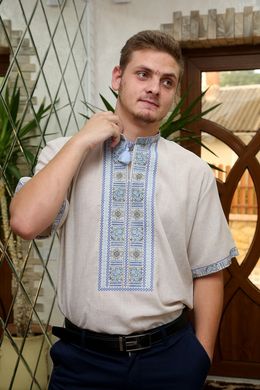 Сорочка національна чоловіча вишита шовковими нитками "Американка" (GNM-02141), 40, льон білого кольору