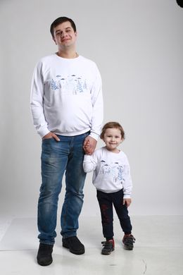 Семейный комплект "Зимний праздник" белый с голубой вышивкой (КМs-500-201-Tr)