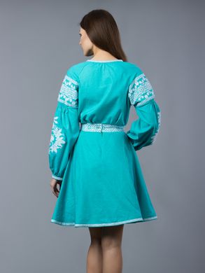 Жіночий вишитий костюм бірюзового кольору (gkv-05-02), 26, льон