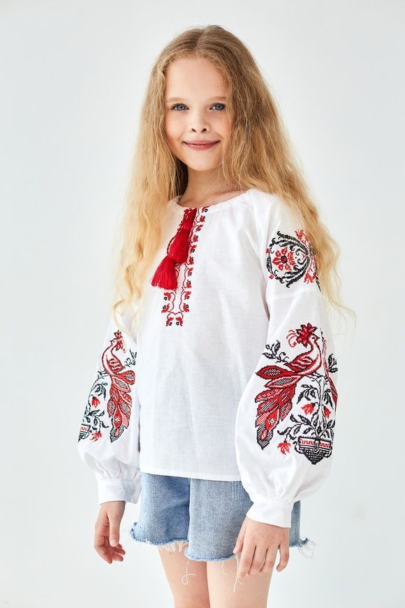 Вишиванка для дівчинки біла "Жар-птиця" (mrg-rd218-8888), 122, бязь