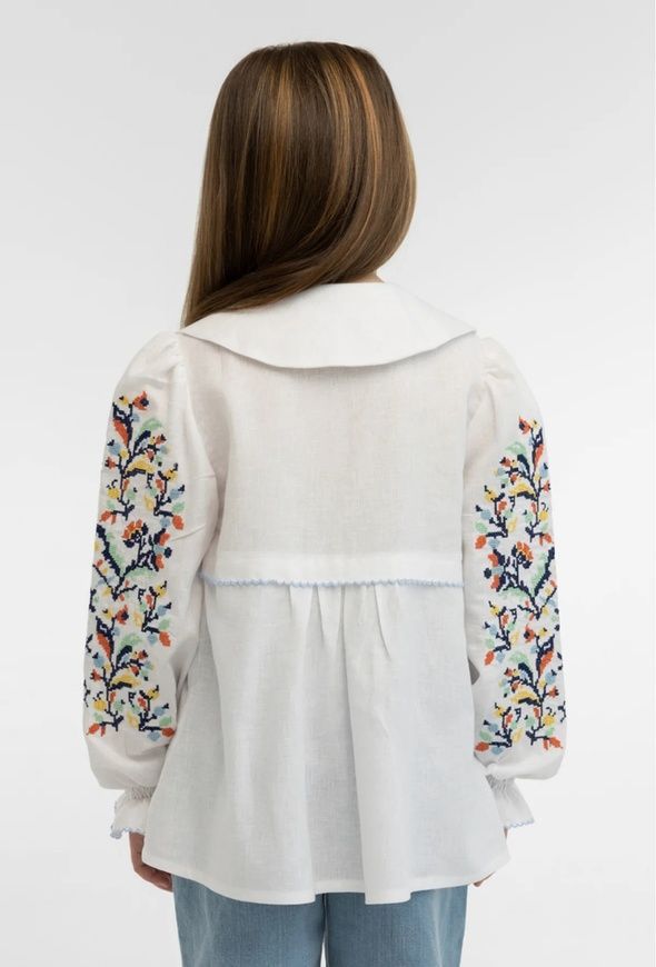 ВИШИВАНКА ДЛЯ ДІВЧИНКИ "БАРВОГРАЙ" БІЛОГО КОЛЬОРУ (FM-6033), 104, Льон+бавовна