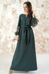 Вышитое женское изумрудное платье Вдохновение (PL-050-087-Ks), 42