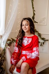 Вышитое красное платье для девочки (OS-0244), 2 года, домоткане полотно