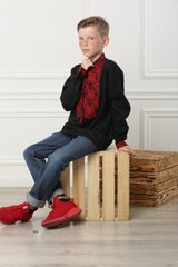 Вишиванка для хлопчика чорного кольору Отаман з червоною вишивкою (SRd-452-184-L), 152, льон