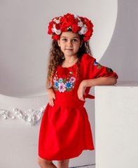Вышитое красное платье Лесная песня для девочки (OS-0096), 2 года, габардин