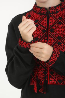 Вышиванка для мальчика черного цвета Атаман с красной вышивкой (SRd-452-184-L), 152, лен