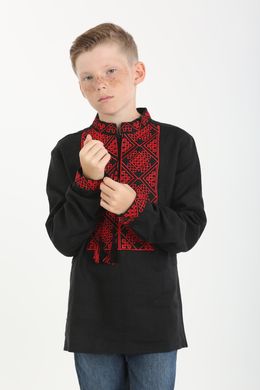 Вишиванка для хлопчика чорного кольору Отаман з червоною вишивкою (SRd-452-184-L), 152, льон