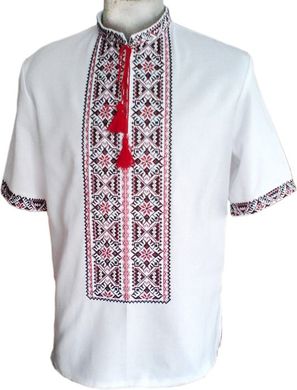 Мужская вышиванка из льна, габардина или полотна с традиционным украинским орнаментом (GNM-01874), 38, домотканое полотно