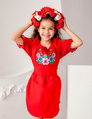 Вышитое красное платье Лесная песня для девочки (OS-0096), 2 года, габардин