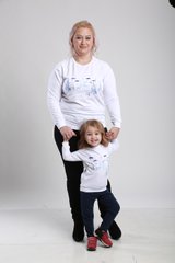Семейный комплект для мамы и дочки "Зимний праздник" белый с голубой вышивкой (KMр-520-167-Tr), 152