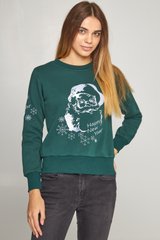 Рождественский женский зеленый свитшот с Дедом Морозом (UKRS-8840), XS, трикотаж