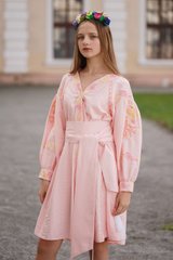 Вишита рожева сукня для жінок (D-093-01), 40, льон