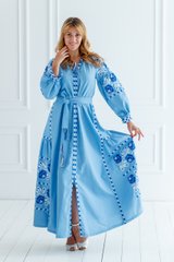 Сукня вишита "Чарівність" з клинами блакитна (PL-031-066-O), 40