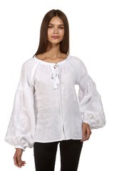 Жіноча біла блуза, з білою вишивкою White UKR-5155, 54, льон