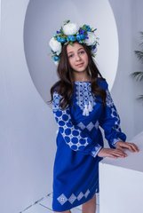 Вышитое синее платье для девочки (OS-0255), 6 лет, домоткане полотно