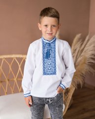 Вишиванка для хлопчика біла з синьою вишивкою "Орнамент" (mrg-kh009-8888), 1, сорочкова