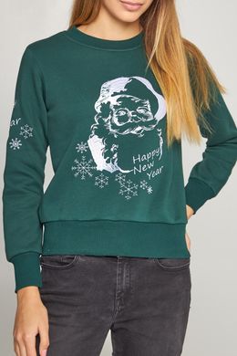 Рождественский женский зеленый свитшот с Дедом Морозом (UKRS-8840), XS, трикотаж