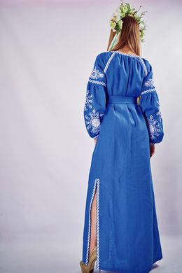 Оригинальное льняное платье в пол с поясом "Фантазия" (PL-055-167-L), 40