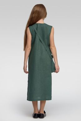Вишита сукня вишиванка для дівчинки без рукавів Green UKR-0217, 152, льон