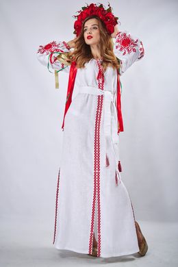 Оригинальное льняное платье в пол с поясом "Фантазия" (PL-055-167-L), 40